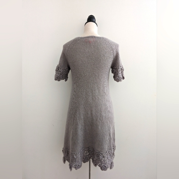 Angora Mohair Manoush crochet floral applique sweater dress Sz M - Picture 7 of 12